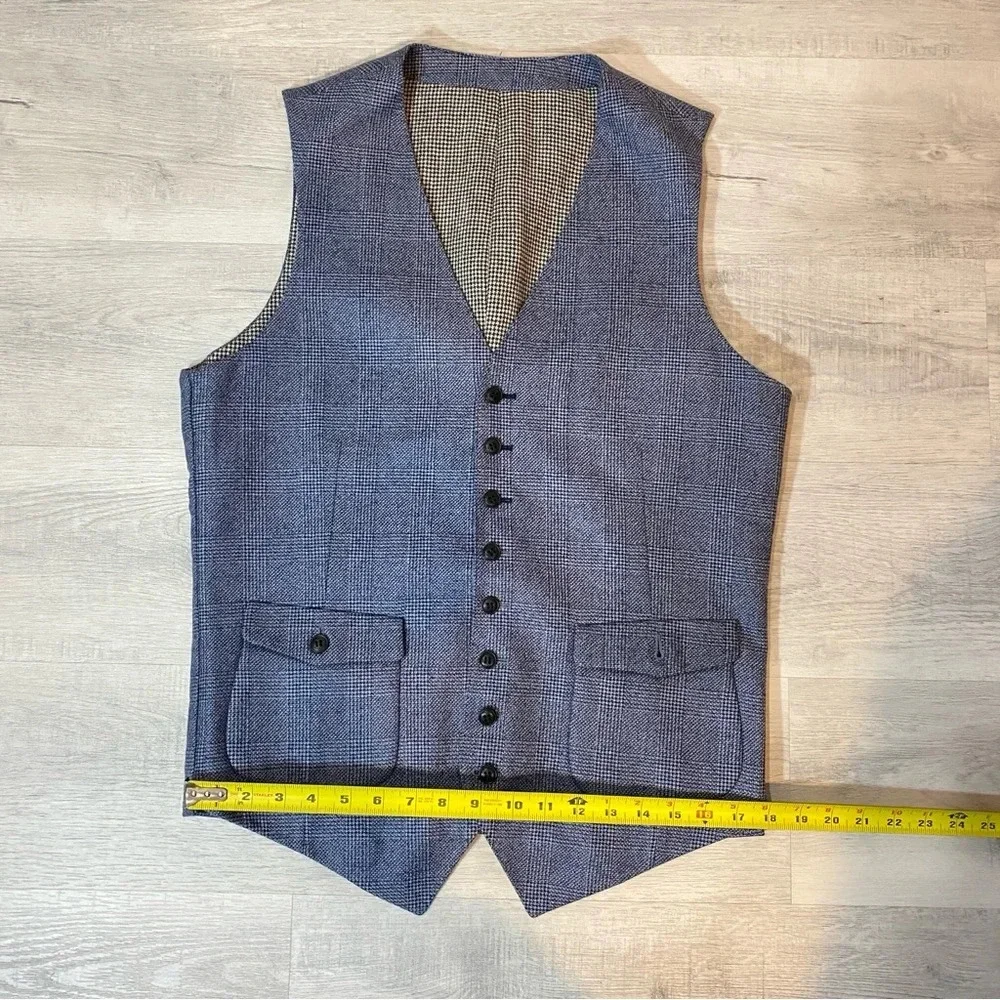 Tailored Blue Grey Formal Tweed Vest or Waistcoat
